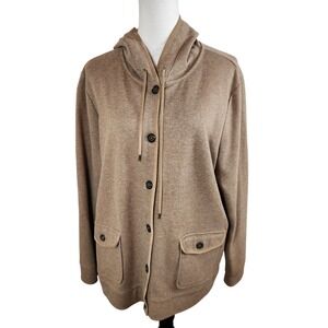 Lauren Ralph Lauren Hooded Cardigan Jacket Hoodie Tan Knit Button Front Women 2X